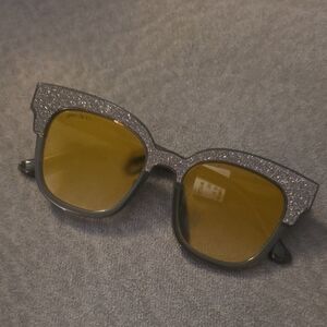 Jimmy Choo Silver Glitter Sunglasses with Gold Lenses